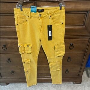 Yellow Cargo Pants with Pockets